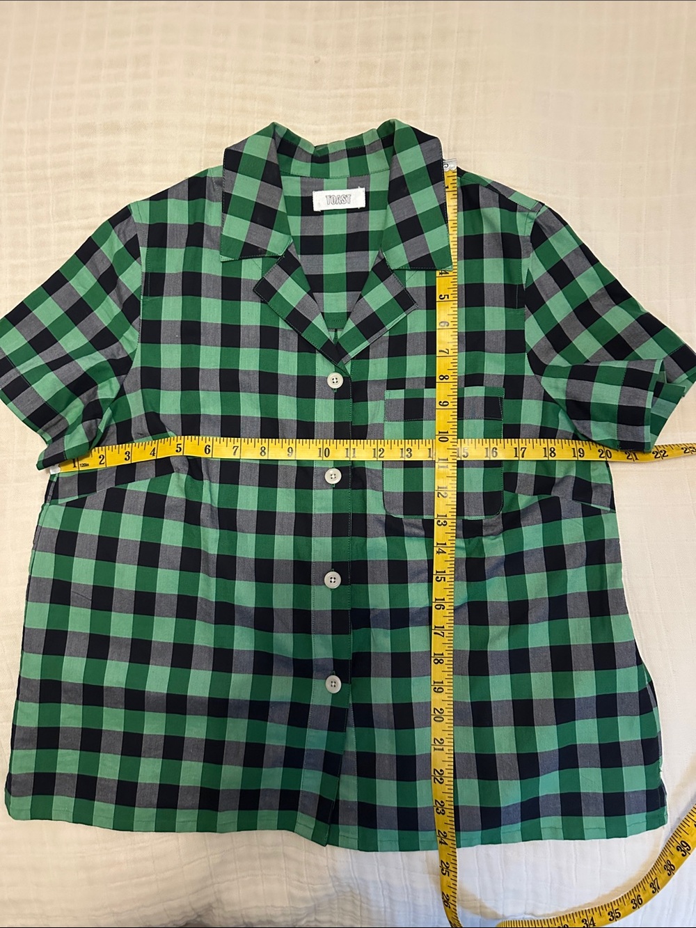 Short-Sleeve Green & Dark Purple Check Button-Down Shirt by Toast